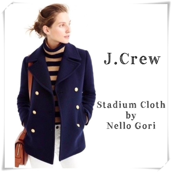 J Crew Stadium Cloth by Nello Gori Wool Blend Classic Pea Coat Navy Blue Sz 0 - Picture 1 of 13
